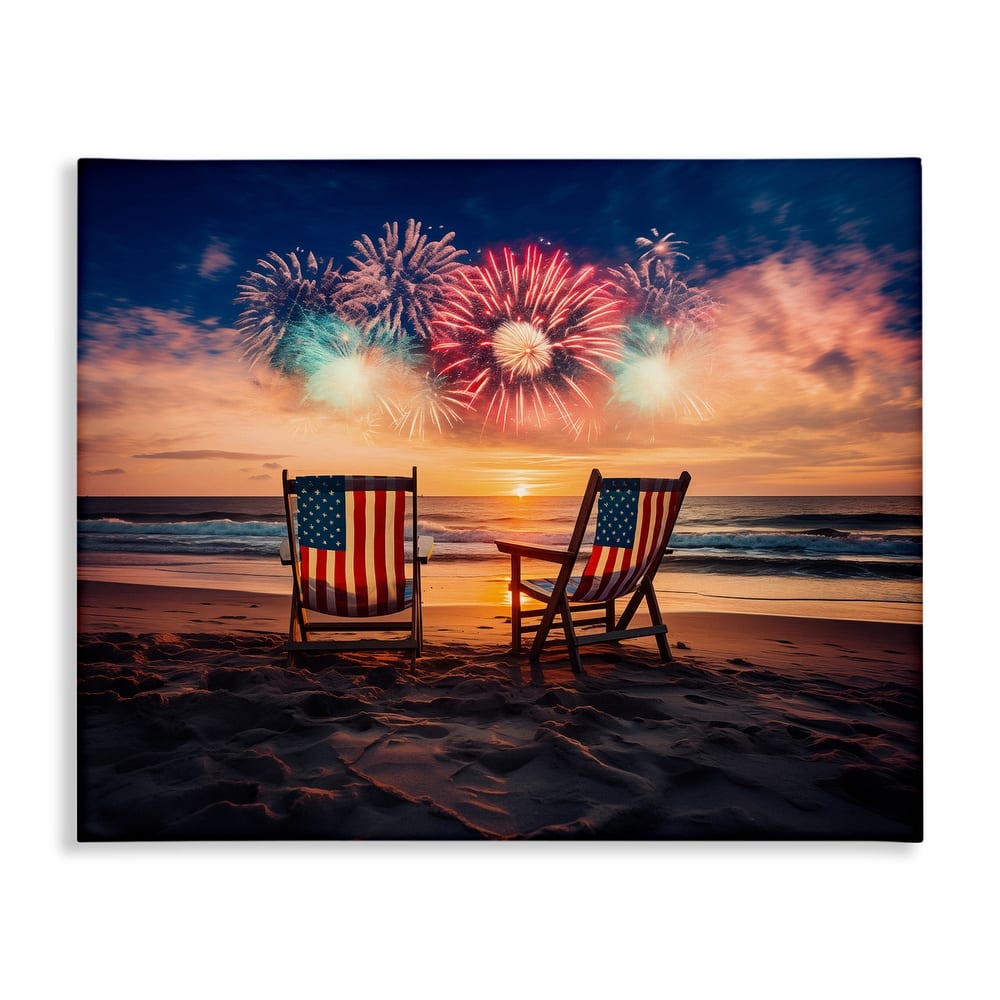 Stupell Summer Fireworks at Beach Canvas Wall Art Design By Arlington Prints