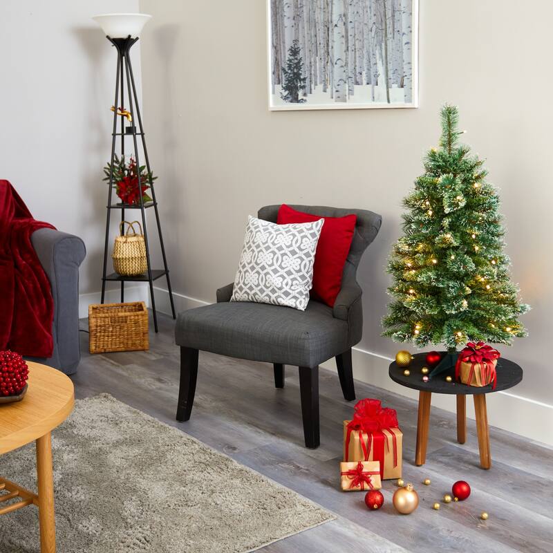 3' Pre-Lit Wisconsin Slim Snow Tip Pine Artificial Christmas Tree, Warm Clear LED Lights - 3 Foot