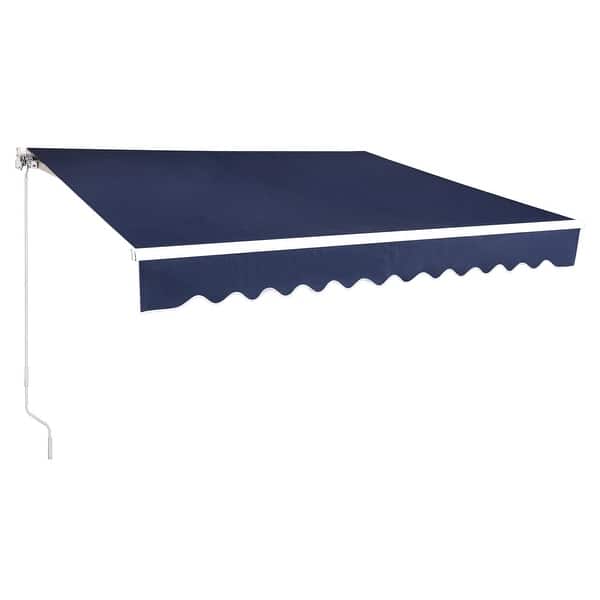 12x10 FT Manual Retractable Patio Awning with Polyester Canopy