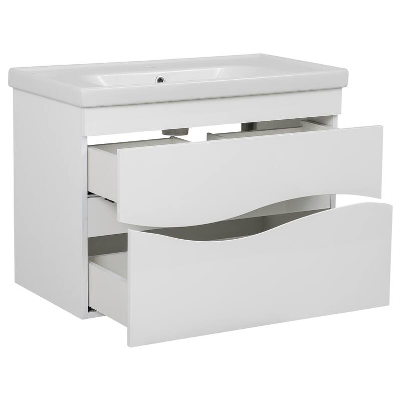 Modern Wall-Mounted Bathroom Vanity with Washbasin Wave White High Gloss Non-Toxic MDF-26"-Omega R-line 24"