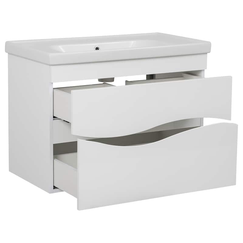 Modern Wall-Mounted Bathroom Vanity with Washbasin Wave White High Gloss Non-Toxic MDF-26"-Simple 40"