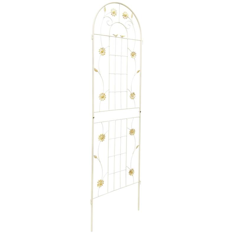 Anmytek Decorative Metal Garden Trellis Set of 2 with Arch Top Daisy Motifs Green Weather Resistant Climbing Plant Support