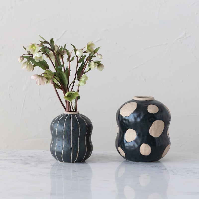 Stoneware Vase with Wax Relief Dots