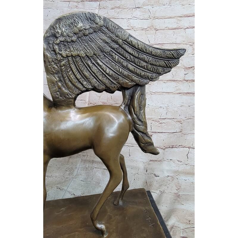 Pegasus Winged Imitative Horse Bronze Statue Sculpture Figure On Marble Base 16 Inches X 16 Inches