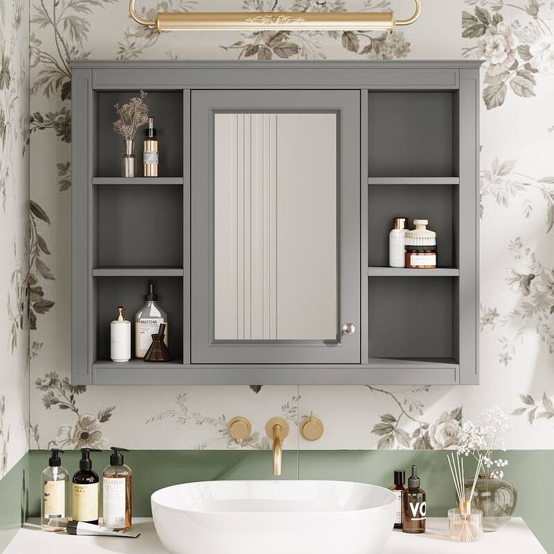 36" Modern Bathroom Vanity with Sink and Medicine Cabinet,2 Soft Closing Doors and 4 Drawers - Mirror Cabinet - Grey