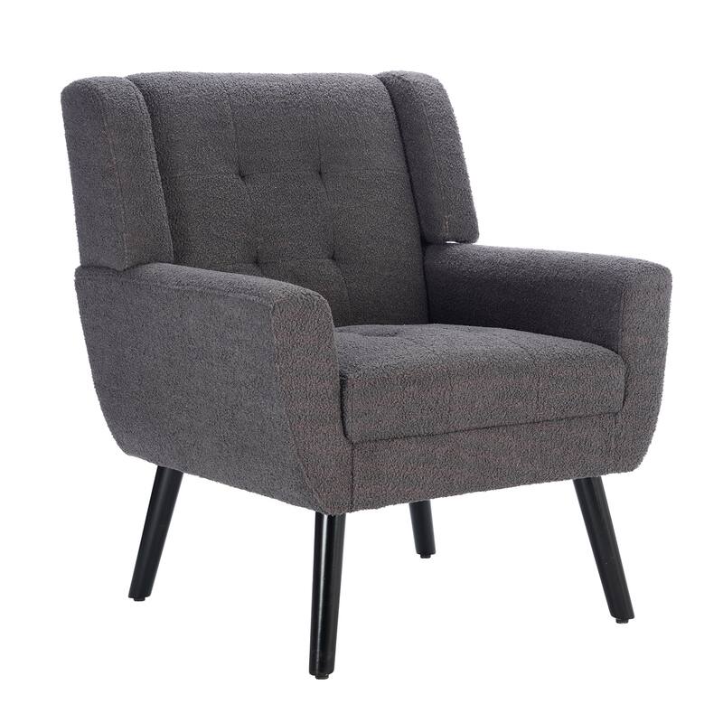Grey Teddy 29.53" Buttons Tufted Accent Chair with Black Legs