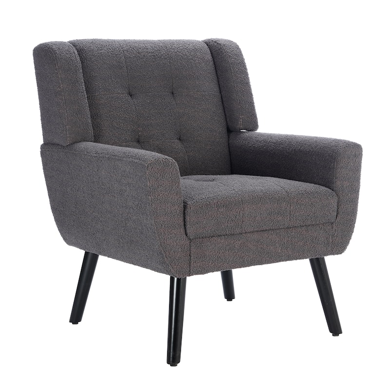 Grey Teddy Modern 29.53" Upholstered Buttons Tufted Accent Chair with Black Solid Wood Legs