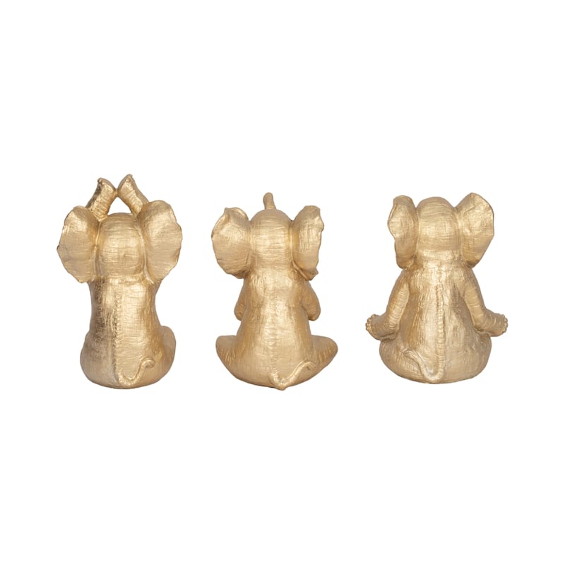 Decorative Resin Elephant Figurines with Yoga Poses - Set of 3, 8"