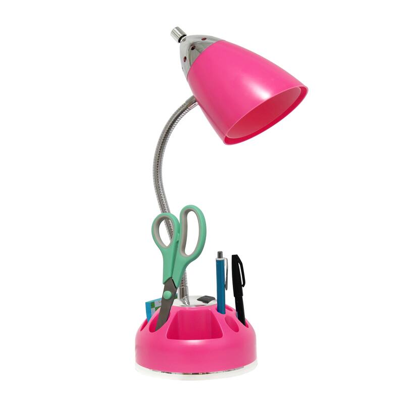 12.75 in. Pink Finish Table Lamp with Pink Shade, Desk Lamp for Writing and Computer Desks