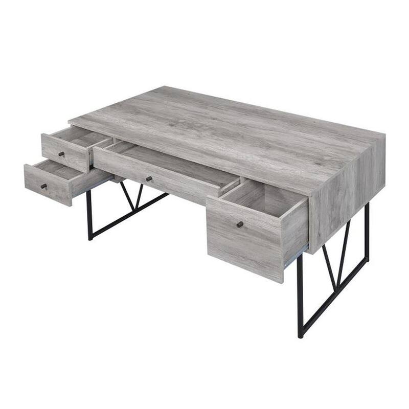 Writing Desk 4 Drawer - Chic Southwestern Style Desk, Driftwood Gray Finish, Home Office Desk