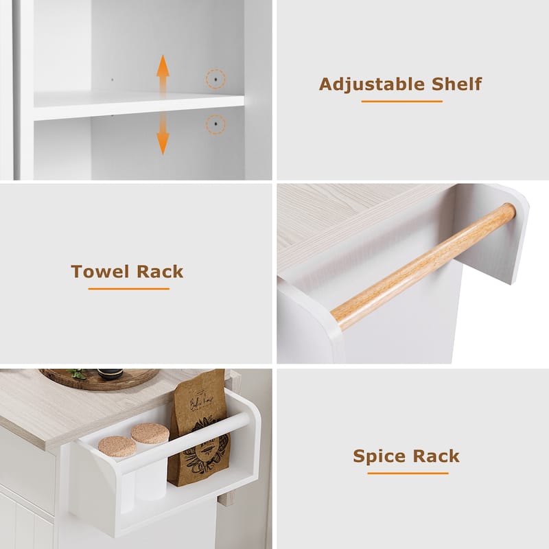 Rolling Kitchen Island with Trash Can Storage Cabinet, Kitchen Cart with Drop Leaf, Spice Rack, Towel Rack and Drawer