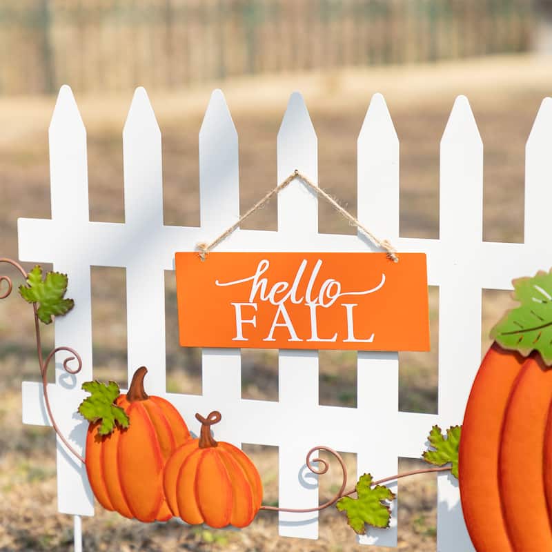 Glitzhome Welcome Fall Metal Scarecrow Corns Pumpkin Fence Yard Stake Halloween Thanksgiving Decor