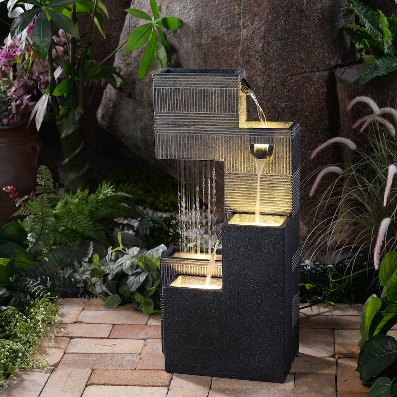 LED Lighted Outdoor Garden Fountain - 33.5" - Dark Gray
