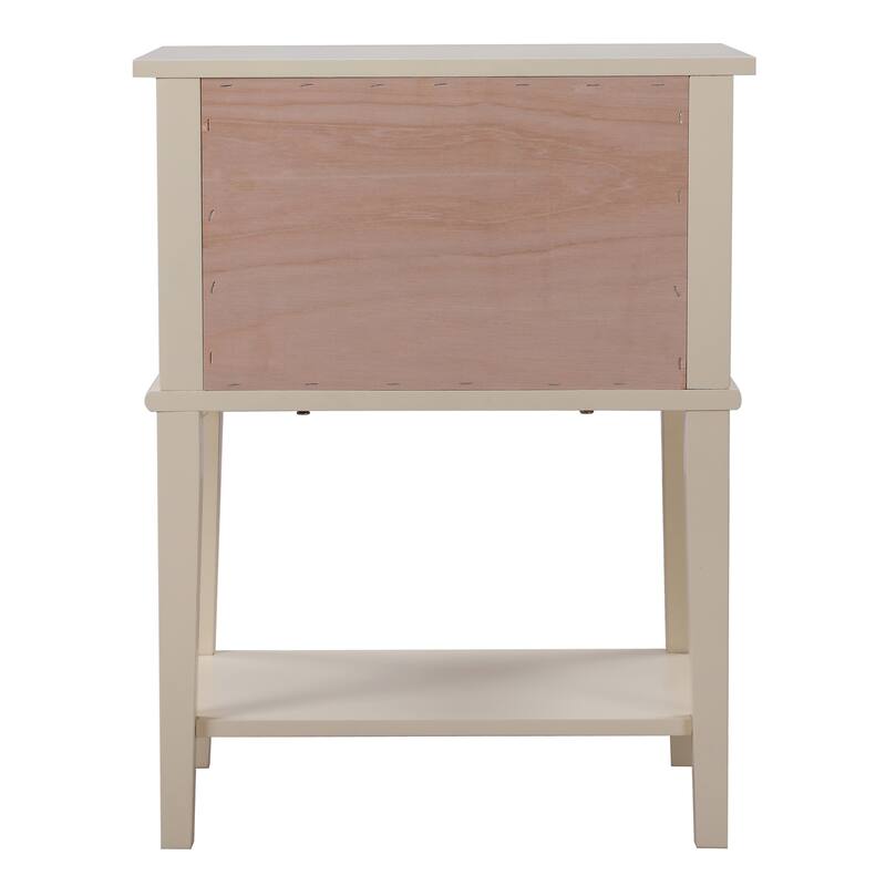 2-Drawer Beige Nightstand with English Dovetail Drawers, 28 Inch Classic Wooden Bedroom Bedside Table