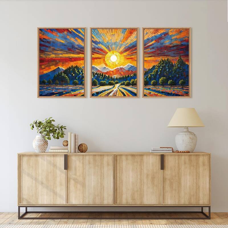 Colorful Boho Mountain Framed Canvas Wall Art Set