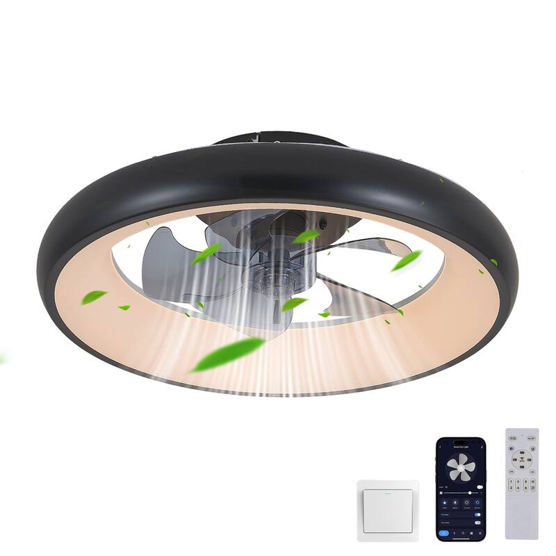 20-inch Black Silent 6-Speed Reversible LED Ceiling Fan Light