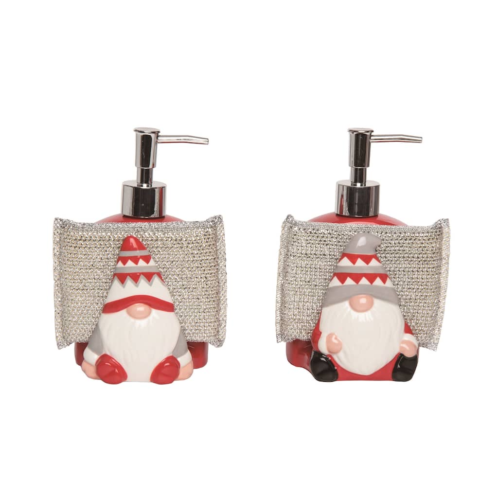Transpac Ceramic Gnome Soap Dispenser / Sponge Holder Set of 2 Christmas Home Decorations