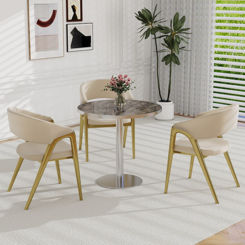 Square Modern Dinning Table 31.5 inches Bistro Table Tulip Table with Faux Marble top, Sturdy Metal Frame Diameter