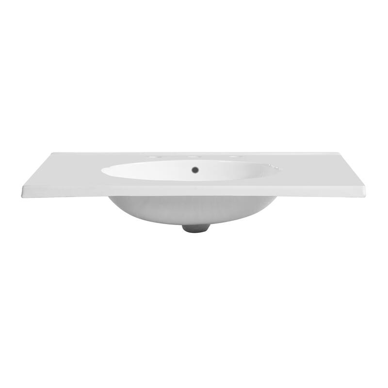 Roomfitters 30" Walnut Bathroom Vanity with Seashell Resin Sink, Flip-Up Storage Organizer and Soft-Close Doors, Brown