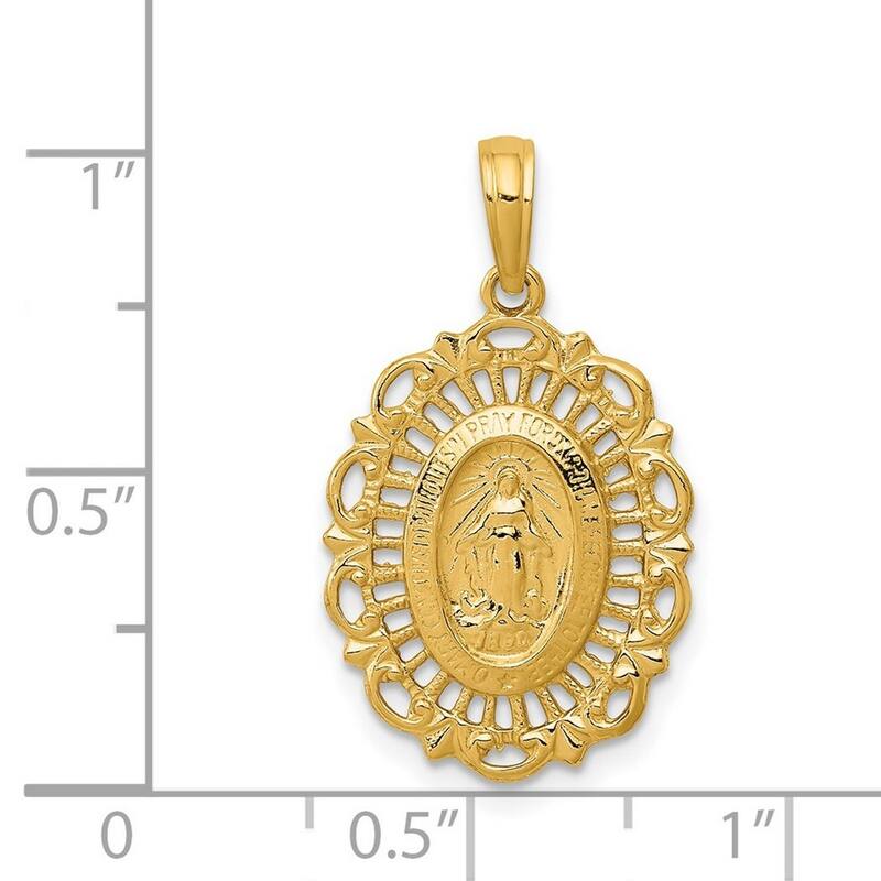 Curata 14k Yellow Gold Solid 18" Mary Oval Pendant Necklace - 25.6x15.2mm