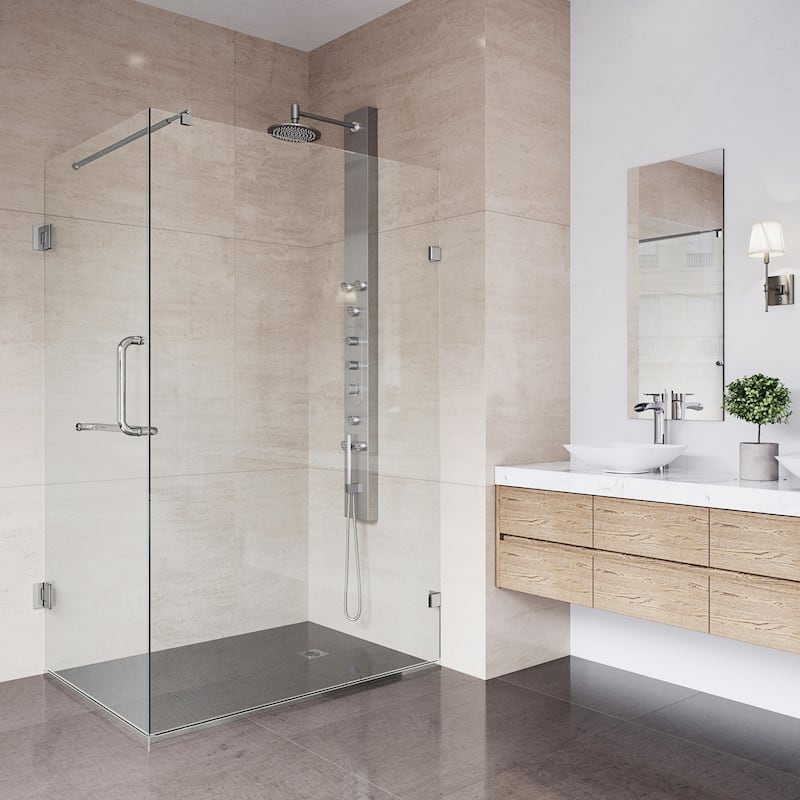 VIGO Pacifica 46"D x 34"W x 73"H Frameless Hinged Shower Enclosure