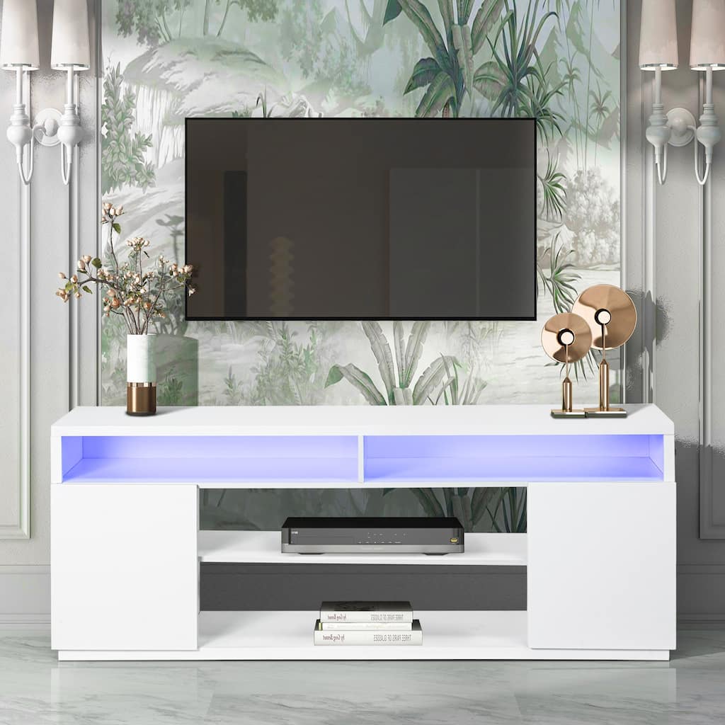 68" Modern White Rectangular RGB LED TV Stand Media Console for up to 75" TV