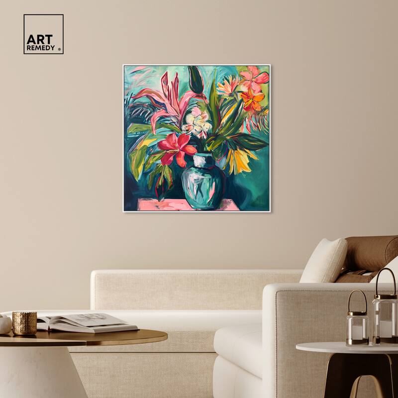 Art Remedy Vase Of Bright Tropical Flowers Framed Flowers In Vase Paintings