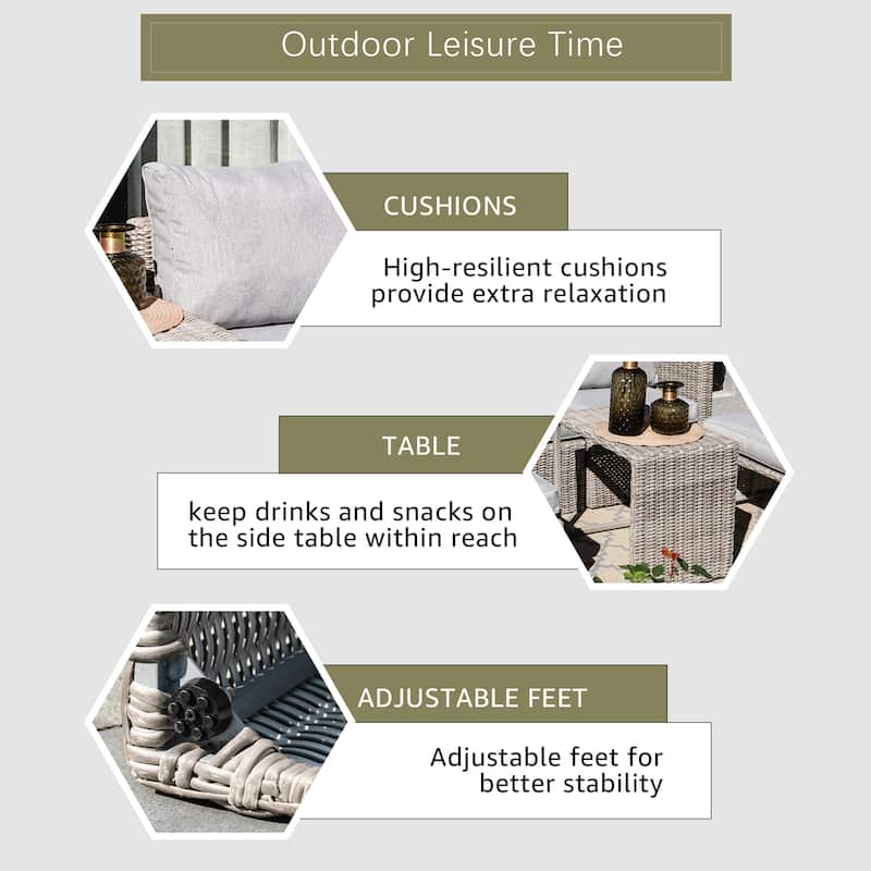 5-Piece Outdoor Rattan Conversation Set Wicker Chair with Cushions
