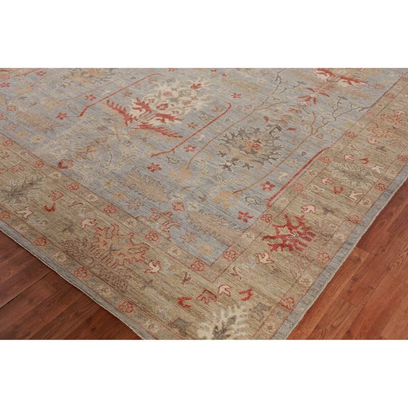 Hand Knotted Oriental 100% Wool Carpet Transitional All-Over Greys & Charcoal Oushak Area Rug - 9' 10'' X 8' 0''