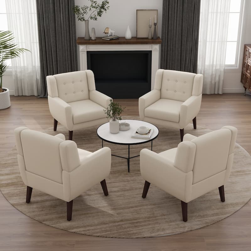 Set of 4 Accent Chairs Cotton Armchair for Living Room - BEIGE