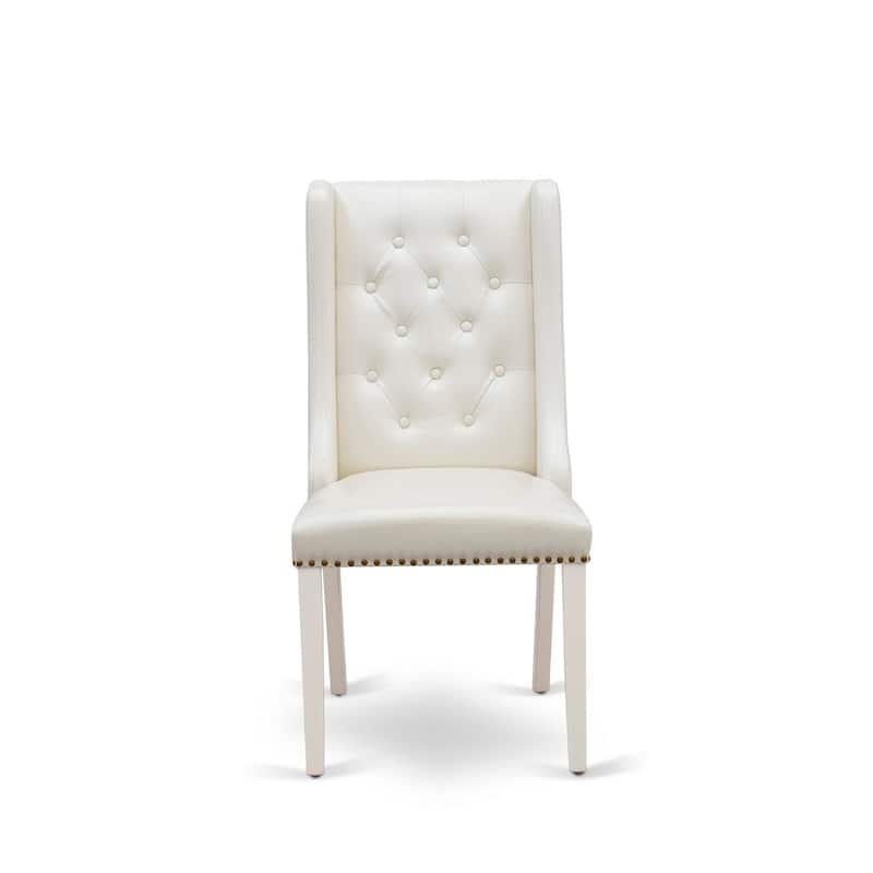 Mid Century Dining Chairs Set of 2, Light Grey Linen Fabric Button Tufted Back, Rubber Wood Legs