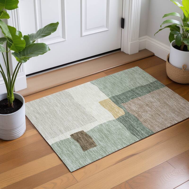 Machine Washable Indoor/ Outdoor Contemporary Blox Chantille Rug
