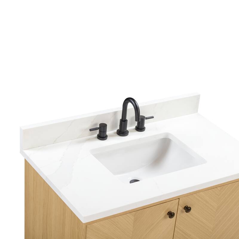 Avanity Adele 37 in. Vanity Combo in Natural Oak finish with Calacatta Quartz Top