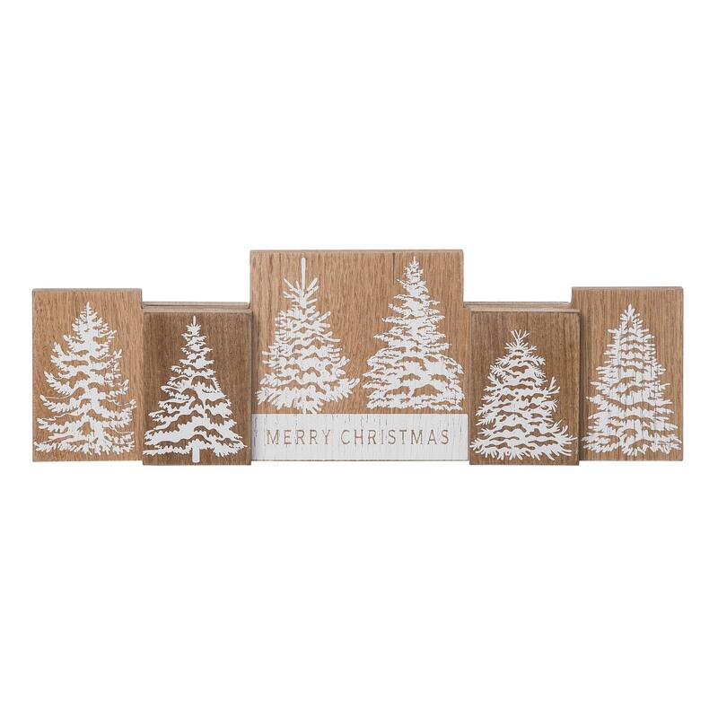 Transpac Wood 14.2 in. Brown Christmas Reversible Seasons Winter Decor