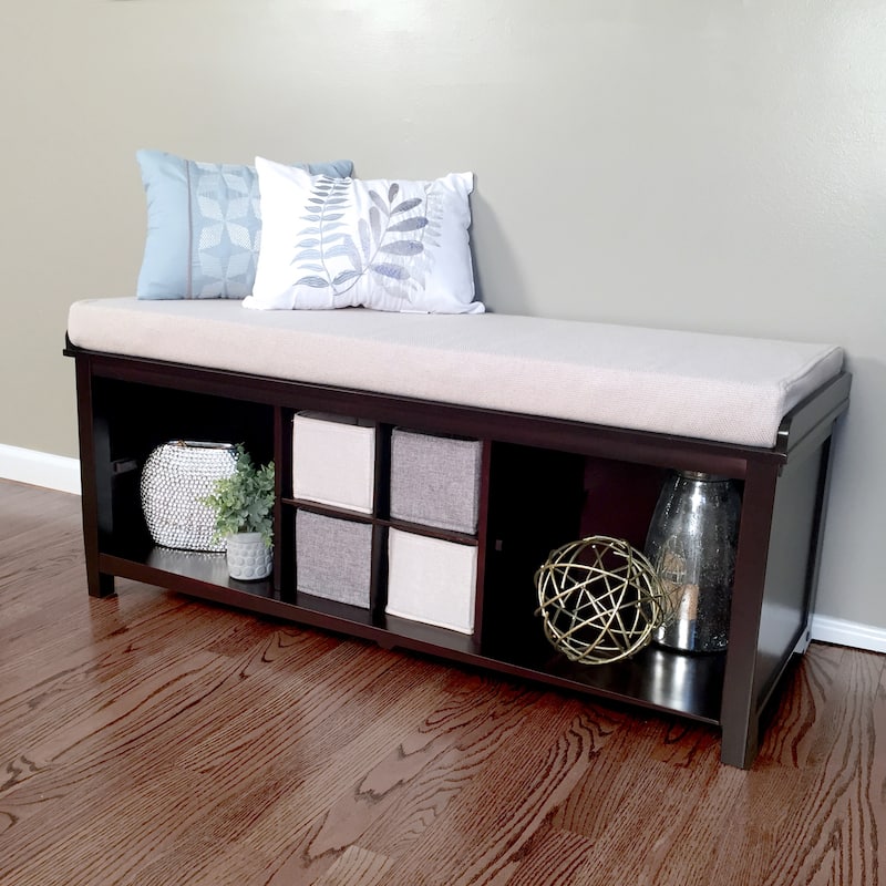 John Louis Home Solid Wood Entryway Bench with 4 Shoe Cubbies Espresso