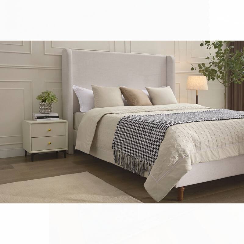 Upholstered Wingback Bed Without Wooden Slats Box Spring Required
