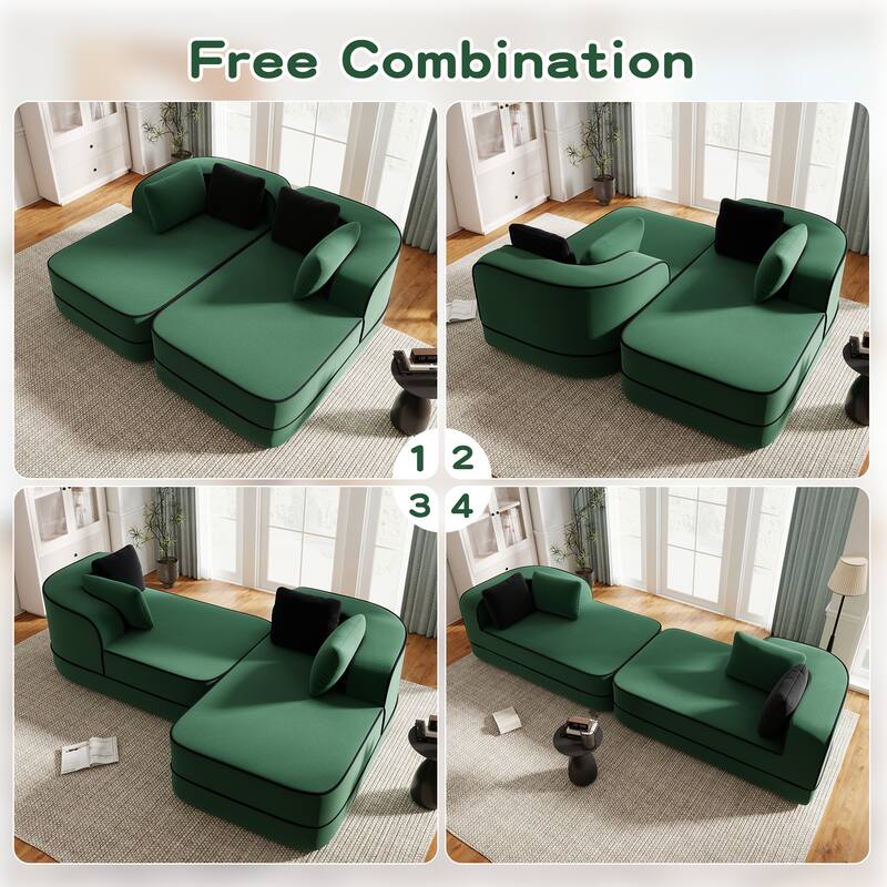 Roomfitters 77" Teddy Fabric Boneless Sofa, No Assembly Modular Couch with Double Chaises