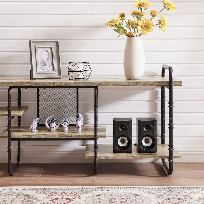 VECELO Industrial TV Stand for TV up to 71 inch,Entertainment Center TV Console Table