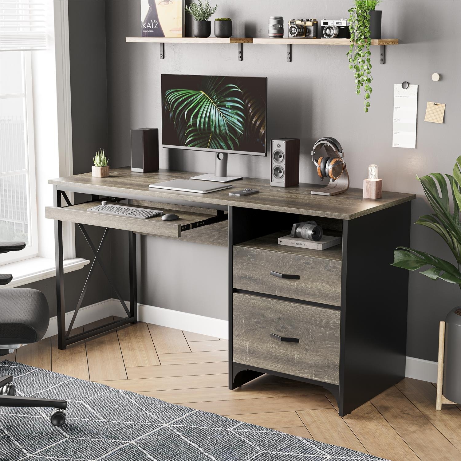 Gray desk store with storage