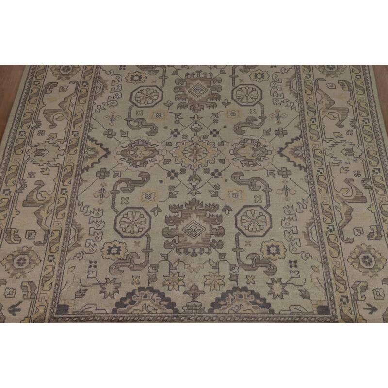 Green Floral Oushak Indian Area Rug Hand-Knotted Wool Carpet - 9'0" x 12'2"