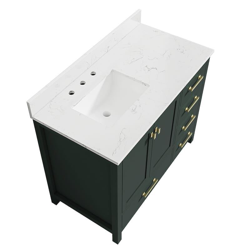 StarrySky 42 inch Undermount Left Sink Bathroom Vanity with Engineered Carrara Marble Top - 42 inch