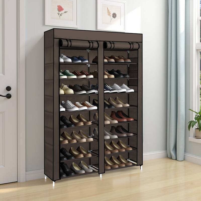 10-Tier Vertical Non-Woven Fabric Shoe Storage Rack with Iron Frame for Home Entryway - 45.25”W x 11.81”D x 62.99”H