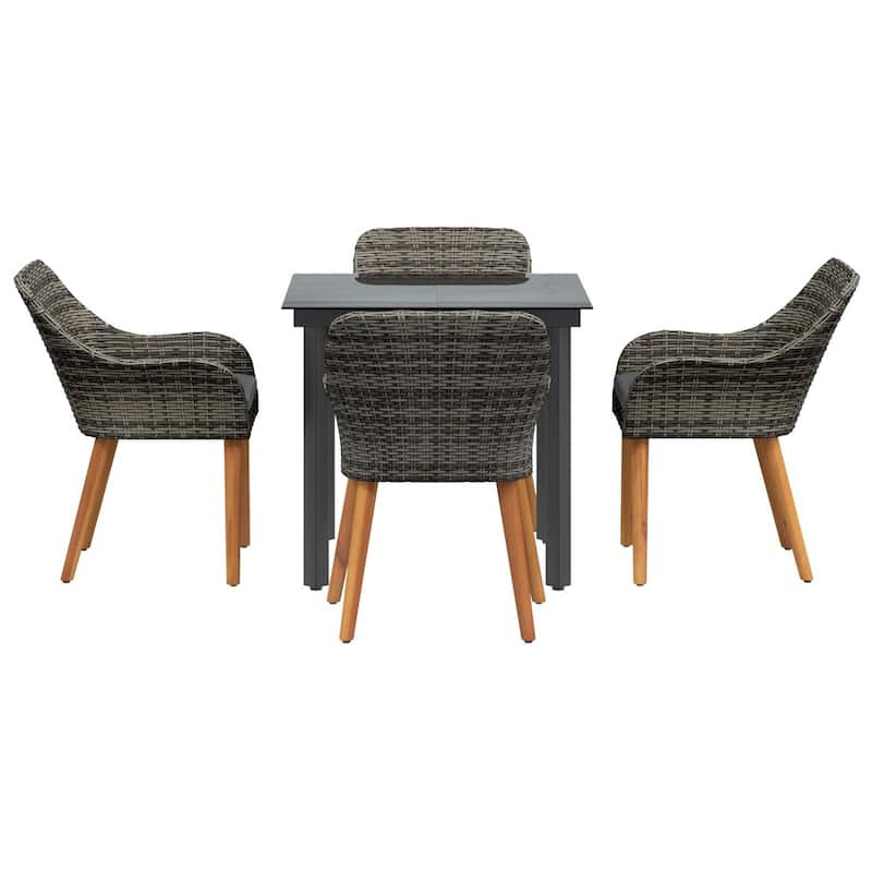 vidaXL 3/5 Piece Garden Dining Set Black/Gray Poly Rattan - 21.7 x 24.6 x 32.3