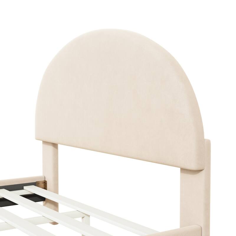 HomeRoots Beige Tufted Velvet Upholstered Queen Bed Frame