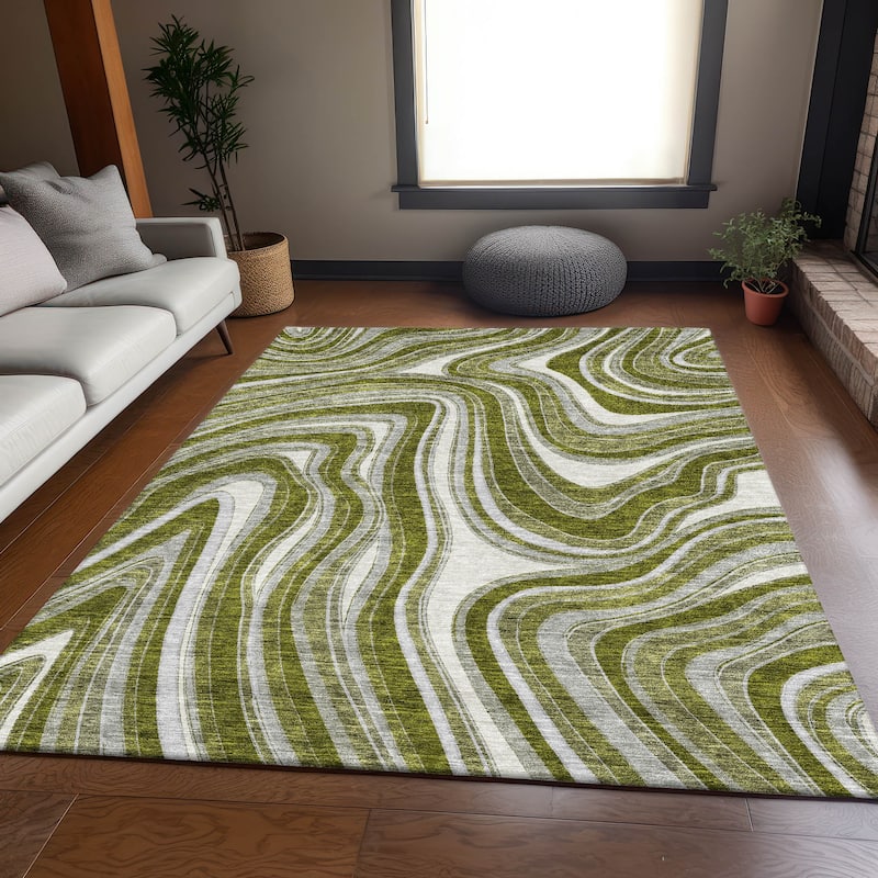 Machine Washable Indoor/ Outdoor Chantille Contemporary Abstract Rug