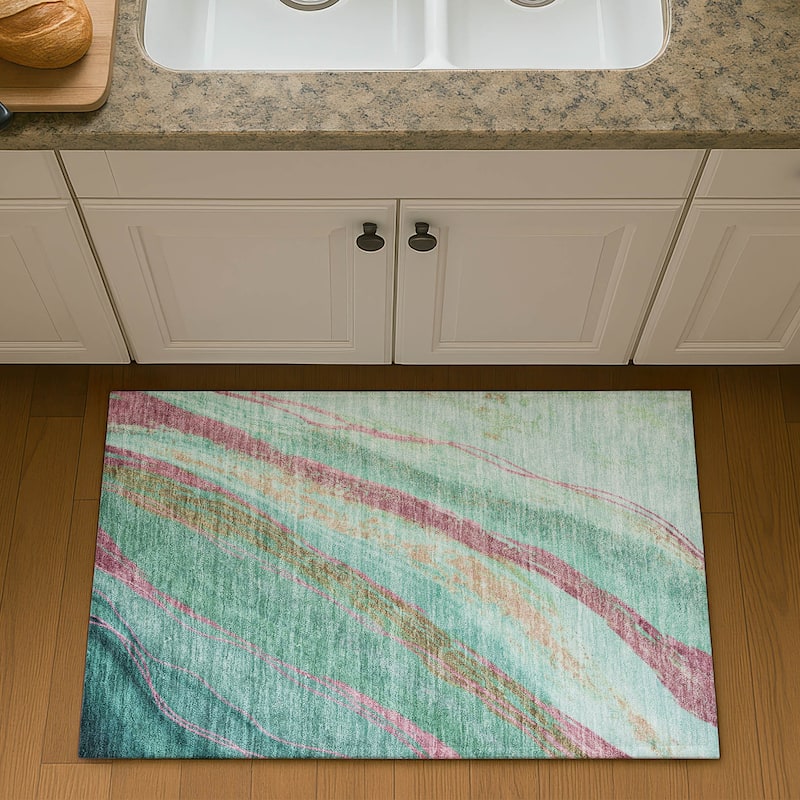 Premium Washable Super Soft Modern Flow Mayfield Rug - Green - 1'8" x 2'6"