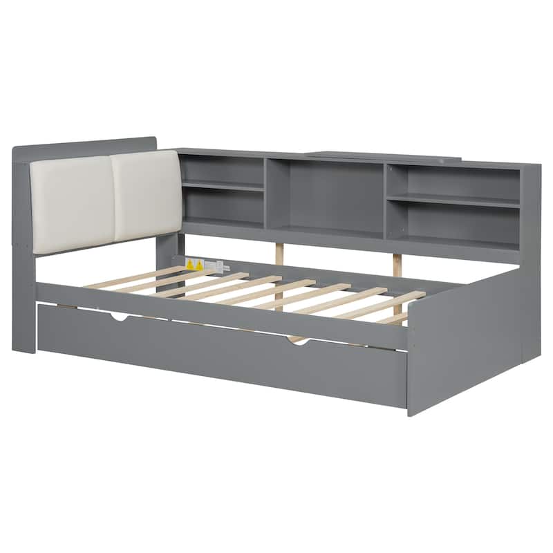Wood Twin Size platform bed with Trundle