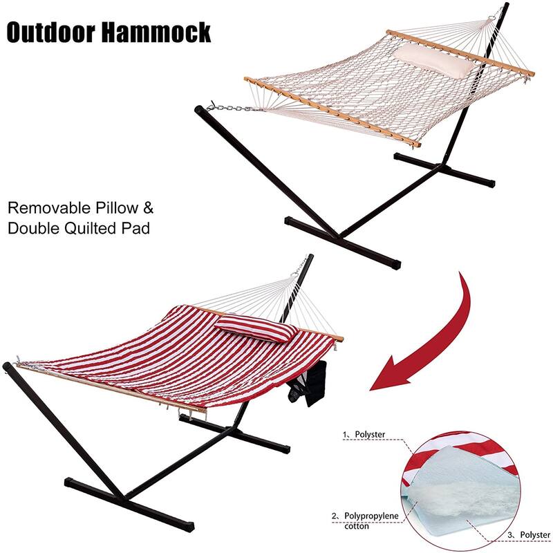 Outdoor Cotton Rope Hammock with 12FT Steel Stand