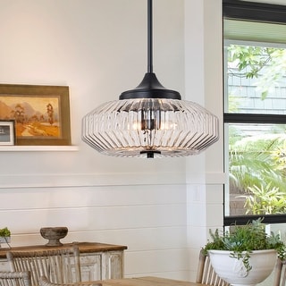 Modern Industrial 2-Light Gold Dome Pendant Light with Clear Ribbed ...