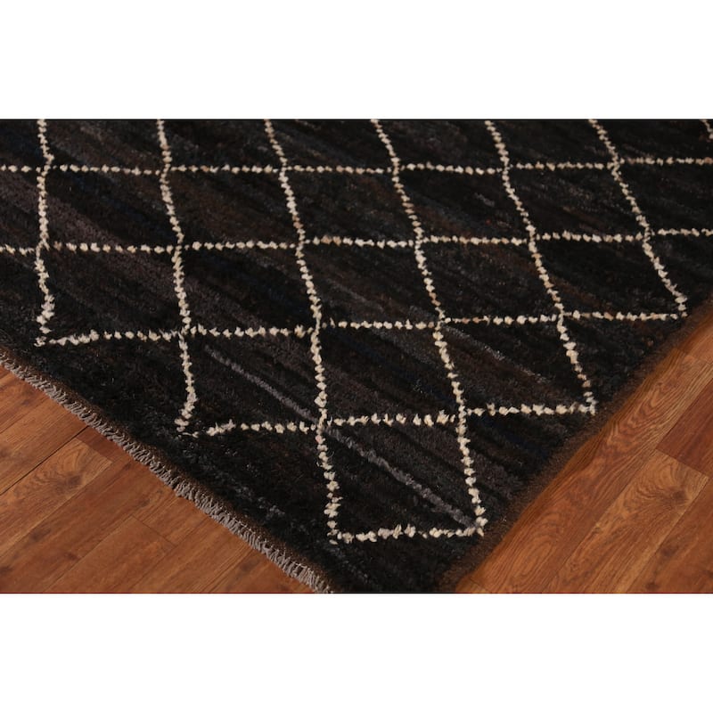 Black Trellis Moroccan Oriental Rug Handmade Wool Carpet - 4'1" x 6'1"